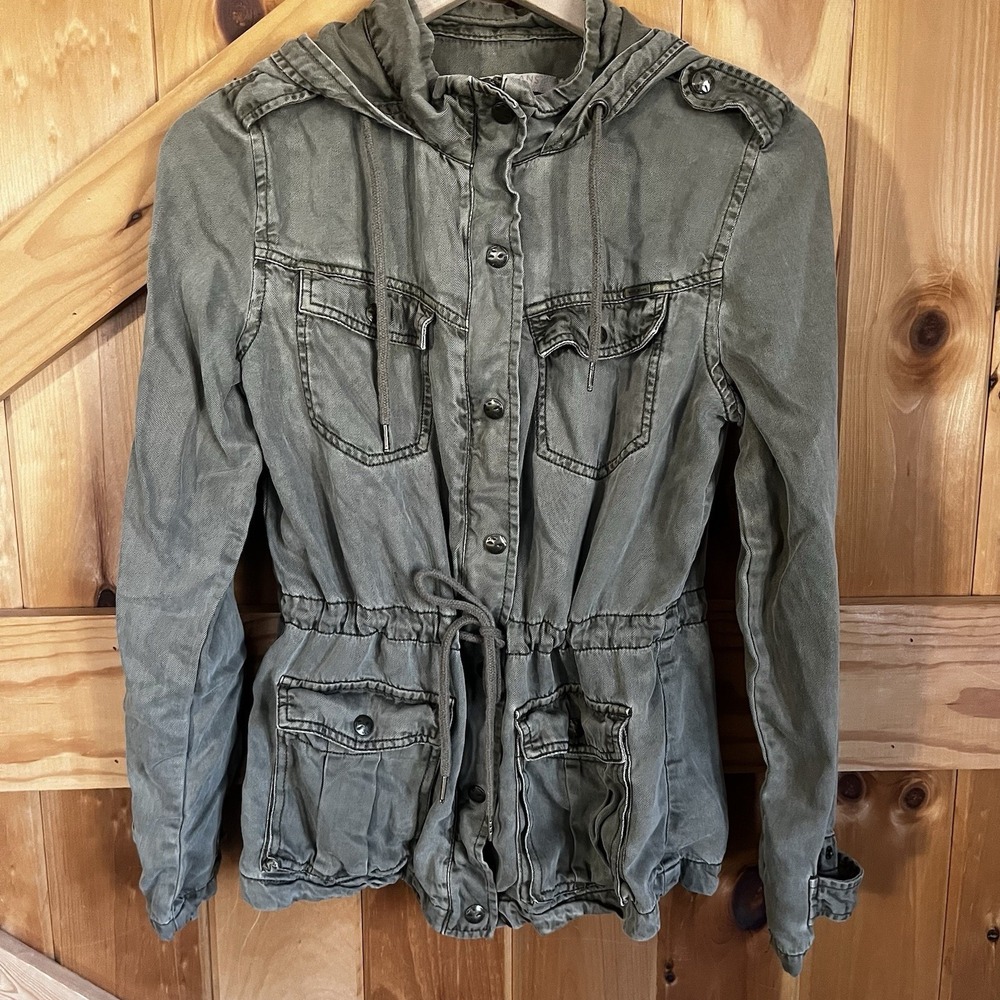 Max Jeans Women's Small Green Utility Jacket‎ Military Drawstring Cinched Waste